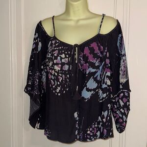 Lovestitch dark gray tie dye type rayon crinkle‎ cloth off shoulder blouse